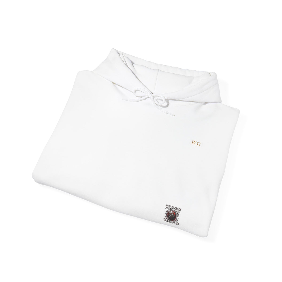 Minimal Tiny Text Hoodie — Subtle 'RL' Embroidered Logo, Cozy White Pullover