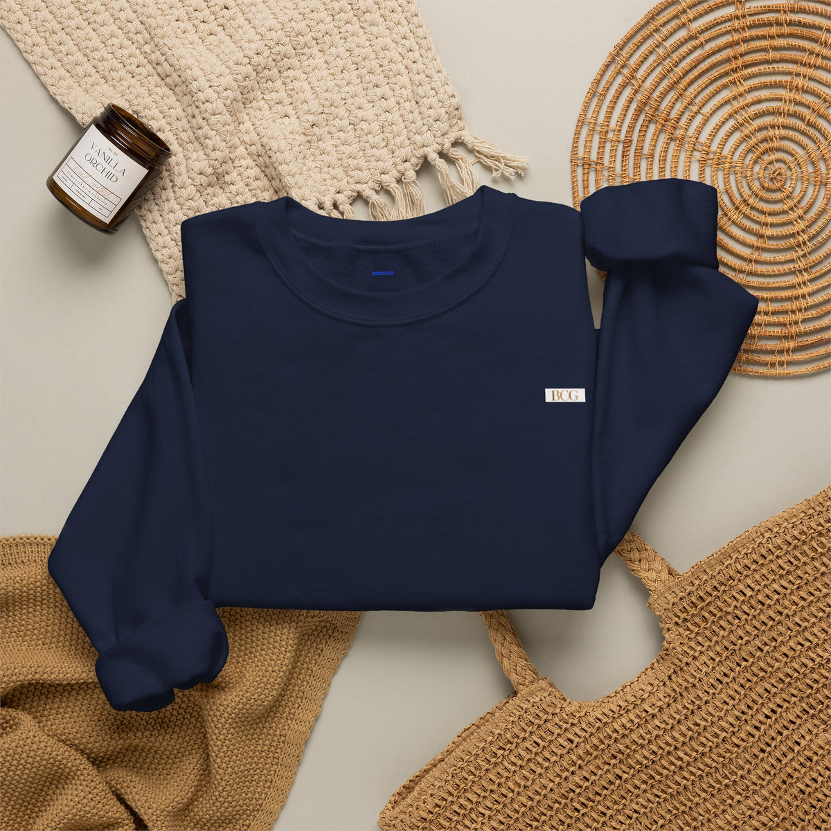 Crewneck Sweatshirt — Minimalist Tiny "PK" Embroidered White Pullover