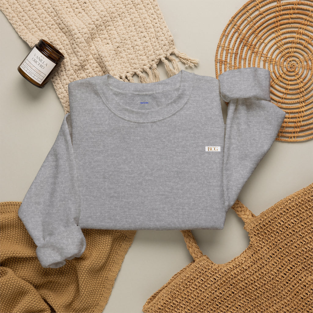 Crewneck Sweatshirt — Minimalist Tiny "PK" Embroidered White Pullover
