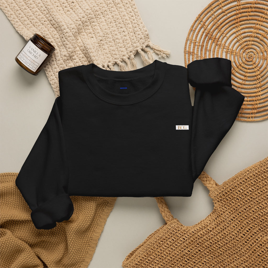 Crewneck Sweatshirt — Minimalist Tiny "PK" Embroidered White Pullover