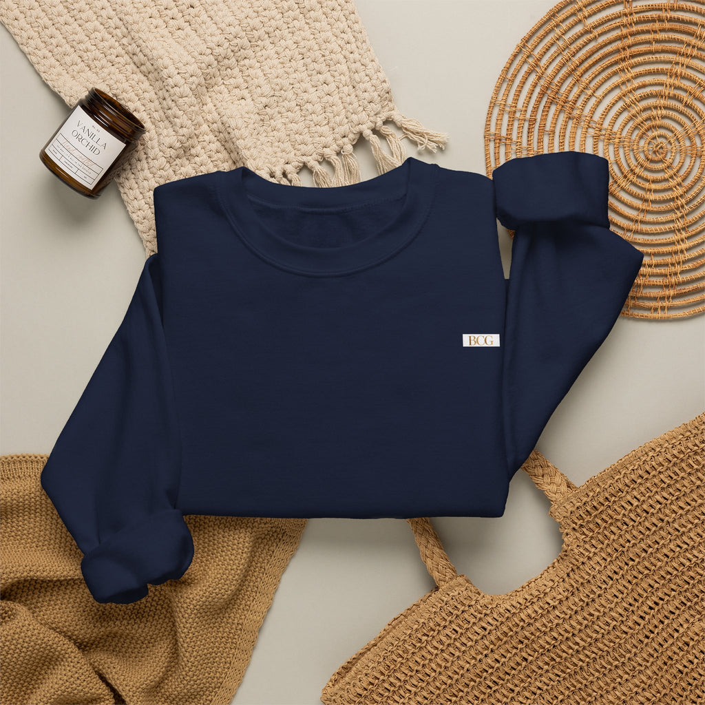 Crewneck Sweatshirt — Minimalist Tiny "PK" Embroidered White Pullover