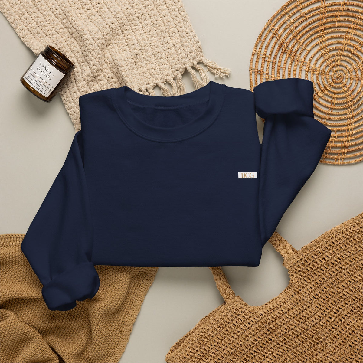 Crewneck Sweatshirt — Minimalist Tiny "PK" Embroidered White Pullover
