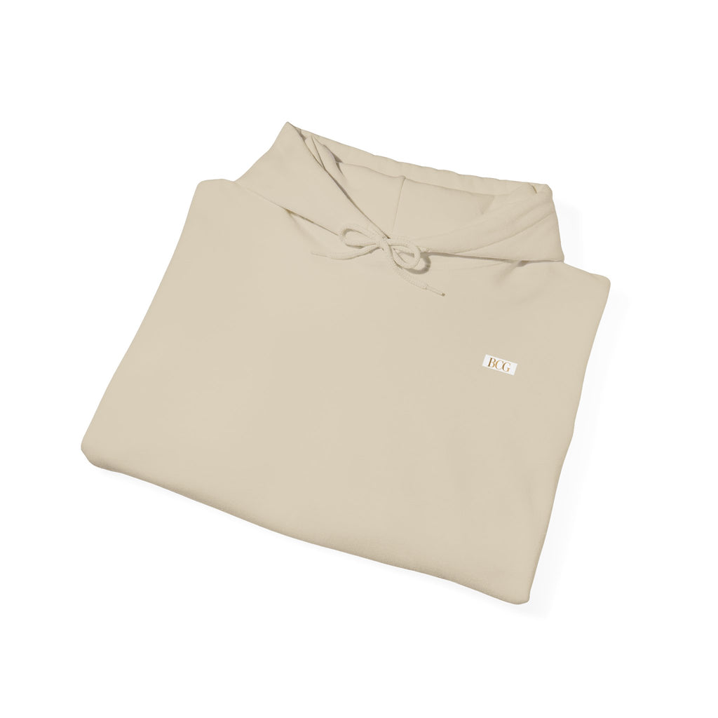 Minimal Tiny Text Hoodie — Subtle 'RL' Embroidered Logo, Cozy White Pullover
