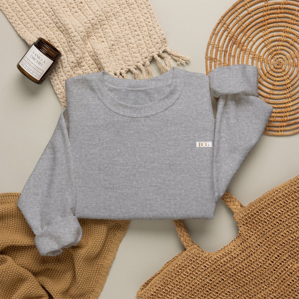 Crewneck Sweatshirt — Minimalist Tiny "PK" Embroidered White Pullover