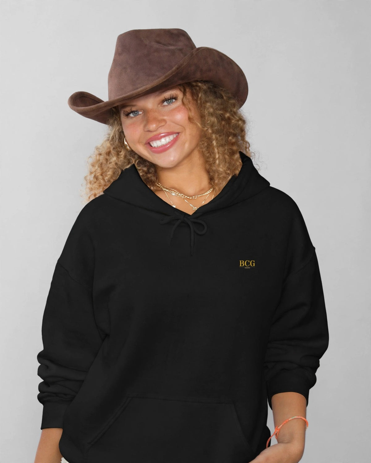 Amara wearing the Keep Your Mind Right Hoodie – Allura (Black), front view