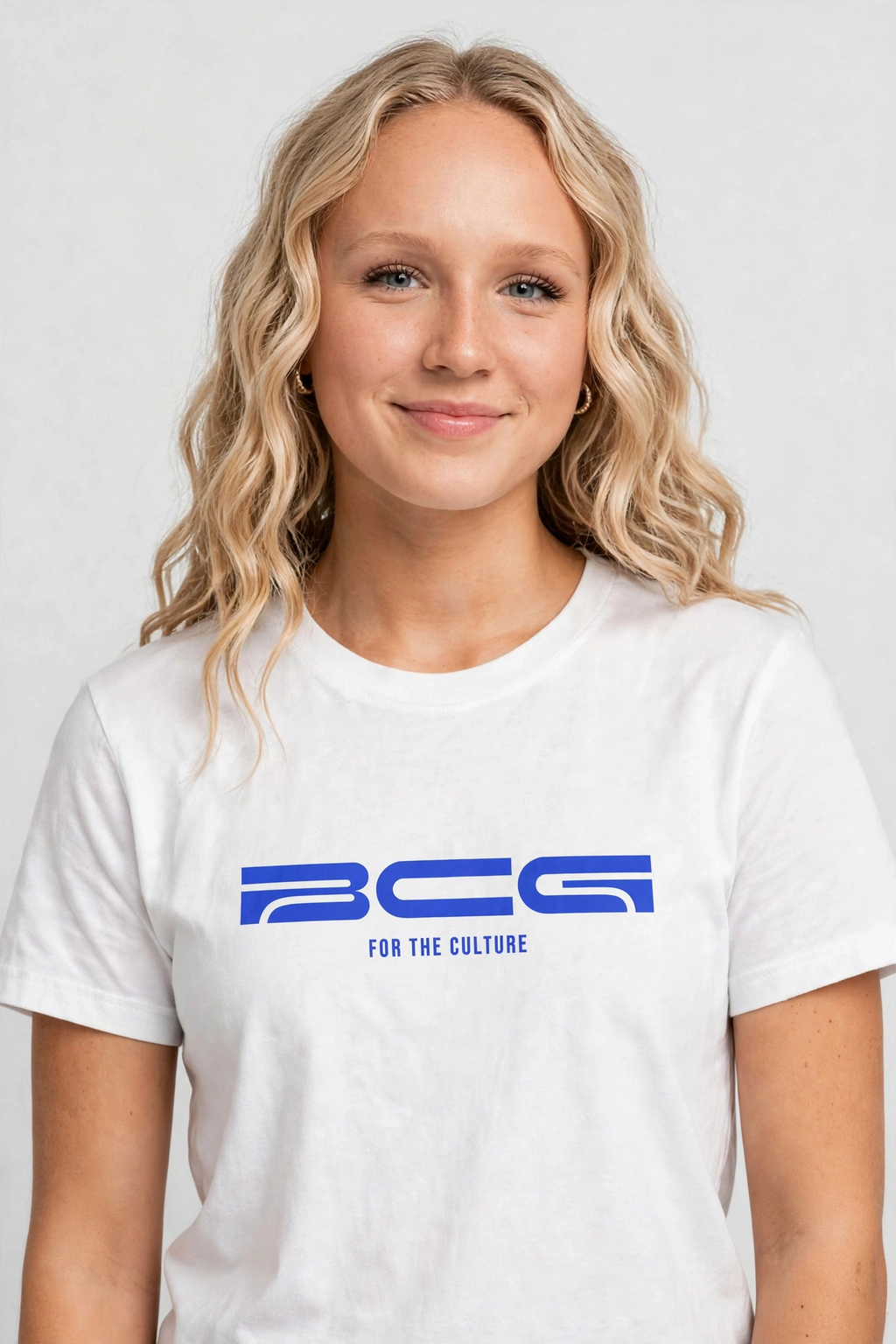 Harper wearing the BCG Tee - White