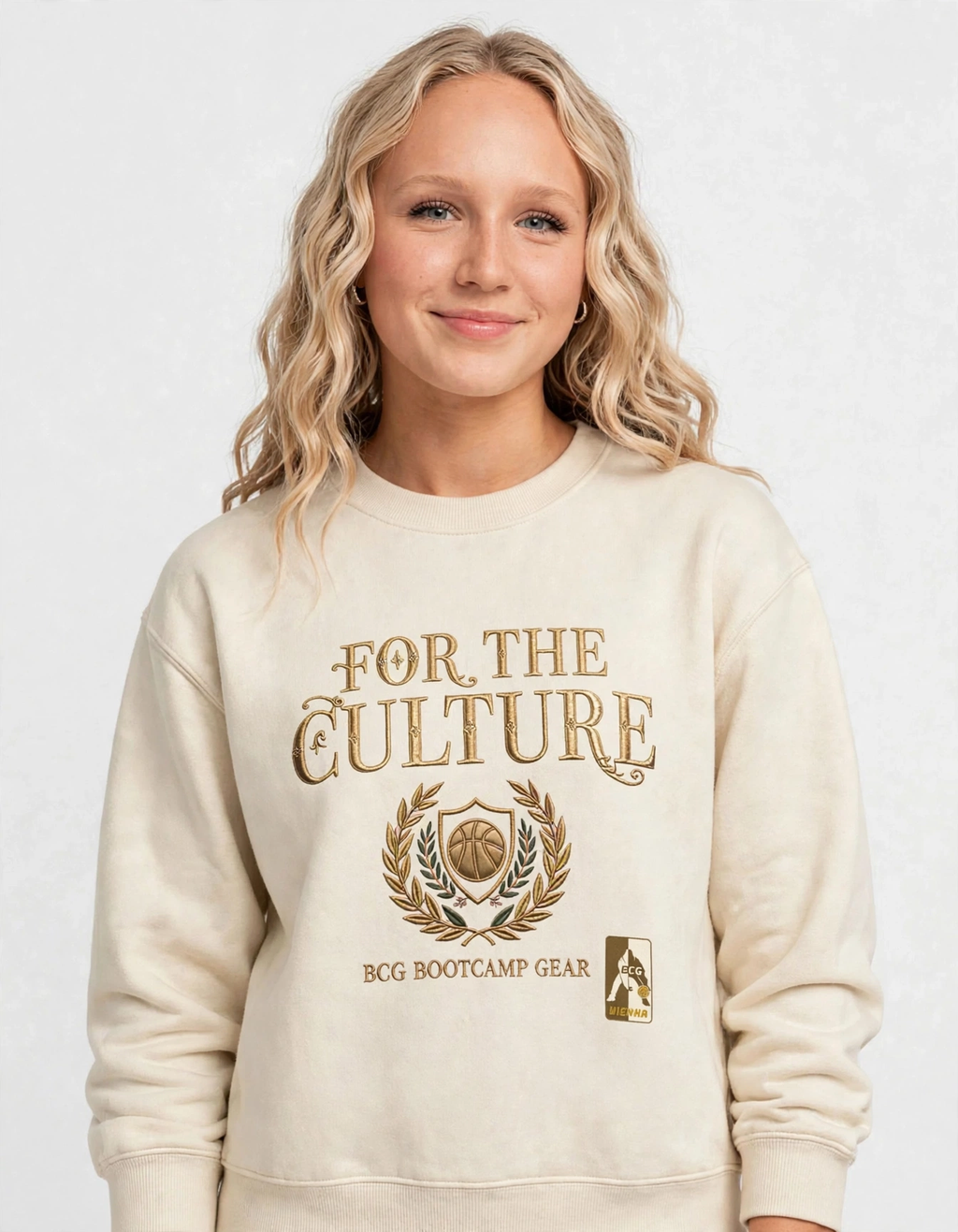 Harper wearing the For The Culture Vienna Crewneck Sweatshirt