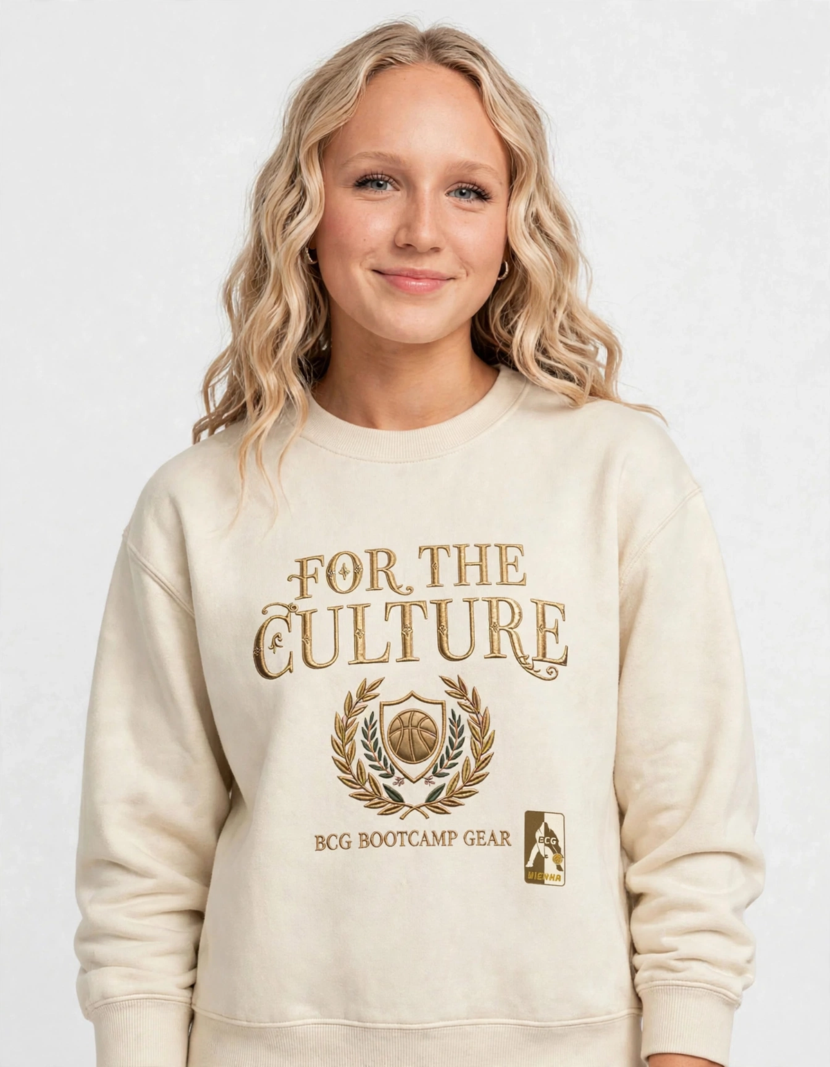 Harper wearing the For The Culture Vienna Crewneck Sweatshirt
