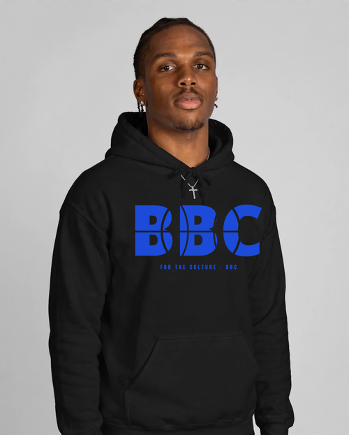 Patrick wearing the BBC Ball-Seam Hoodie – Black, front view