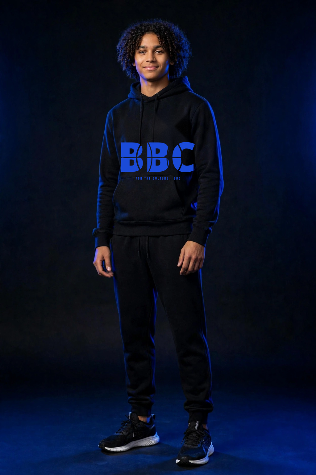 Michael wearing the BBC Ball-Seam Hoodie – Black, front view