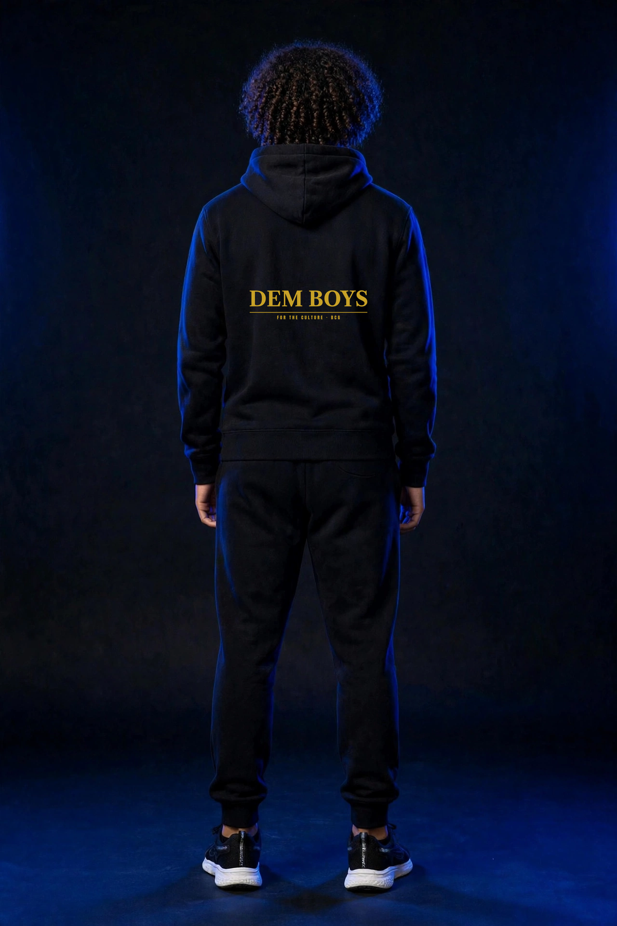 Michael wearing the DEM BOYS Hoodie – Caslon (Black) (back)