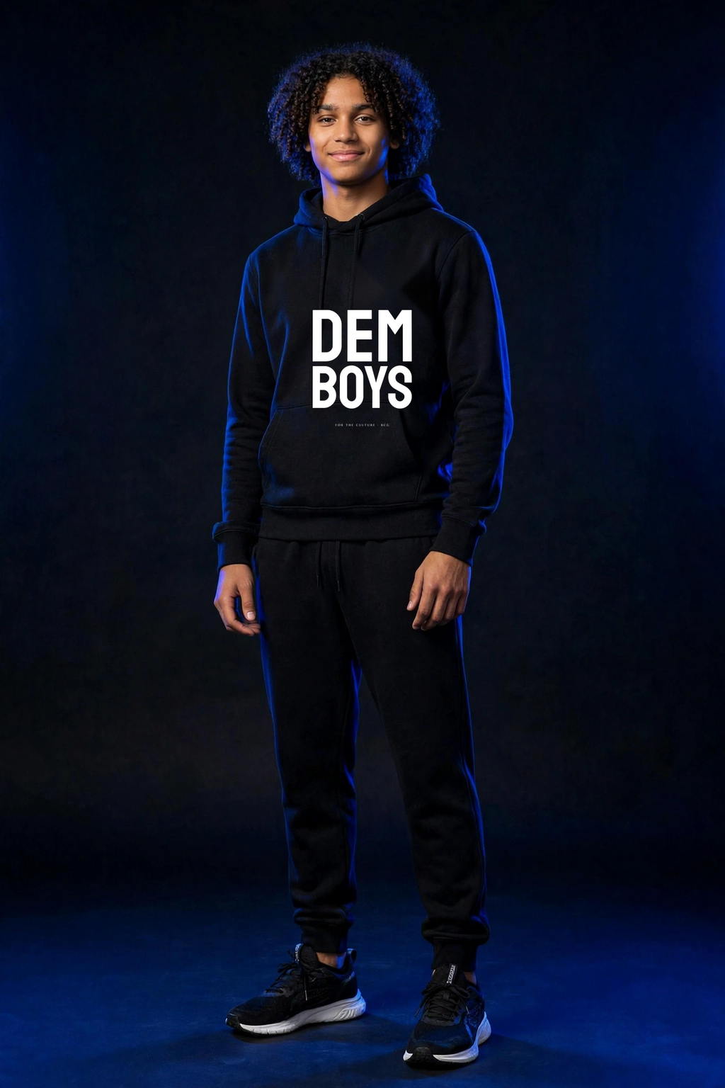 Michael wearing the DEM BOYS Hoodie – Staatliches (Black), front view