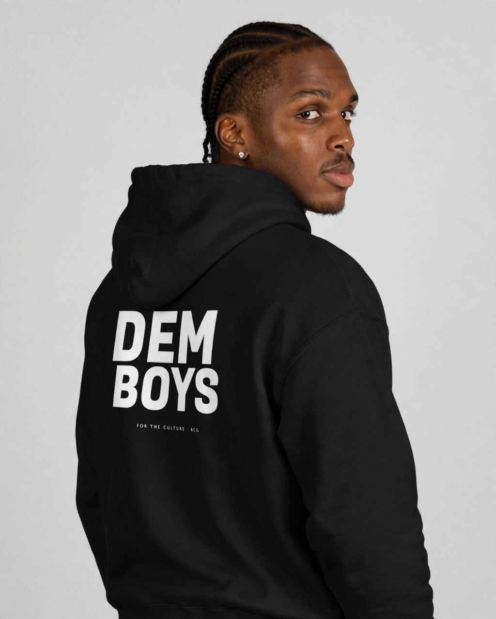 Patrick wearing the DEM BOYS Hoodie – Fugaz (Black), back view