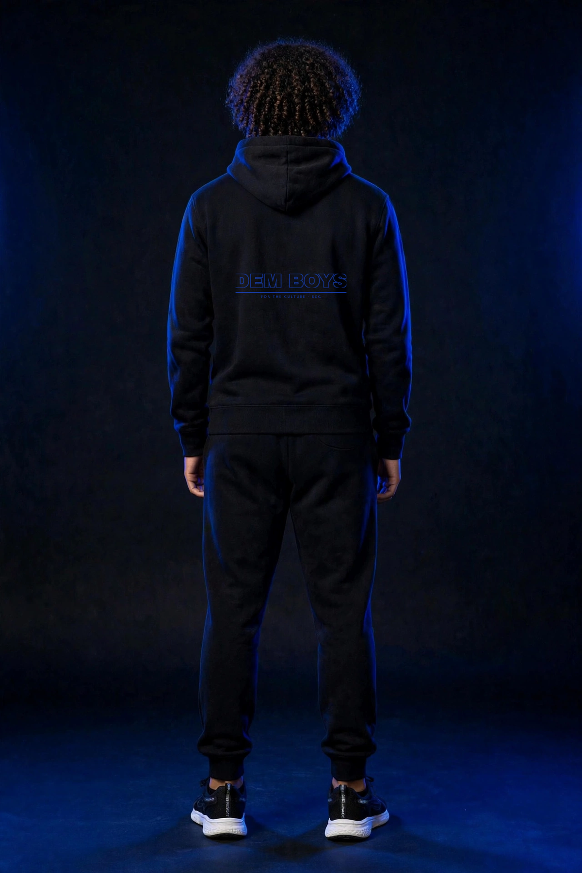 Michael wearing the DEM BOYS Hoodie – Varsity (Black) (back)