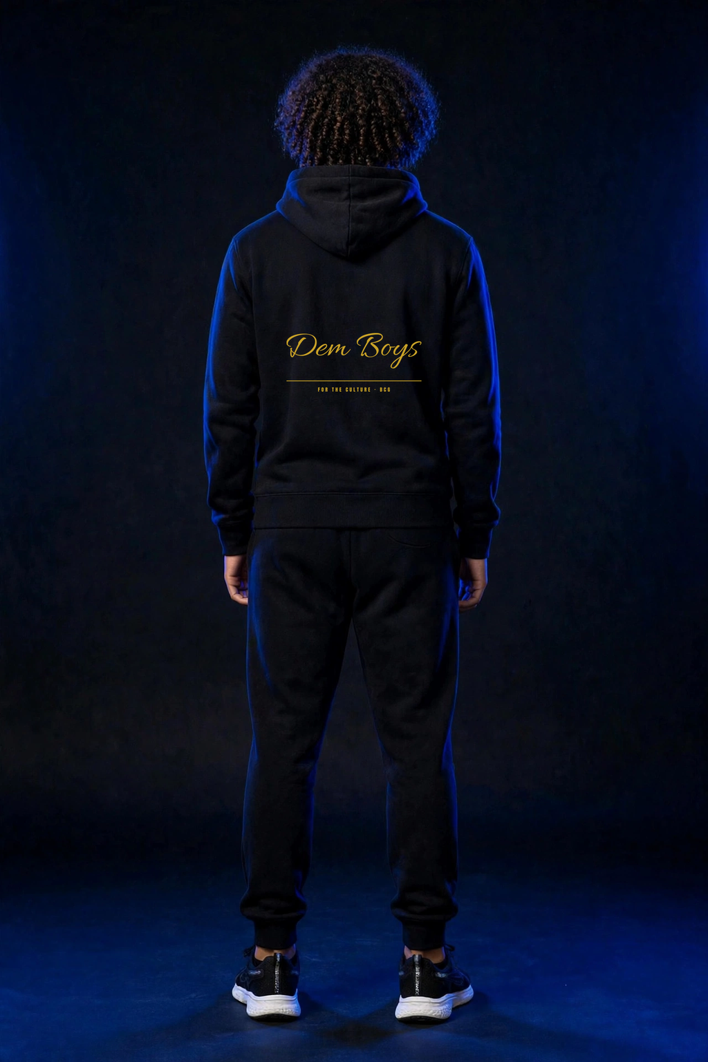 Michael wearing the DEM BOYS Hoodie – Allura (Black) (back)