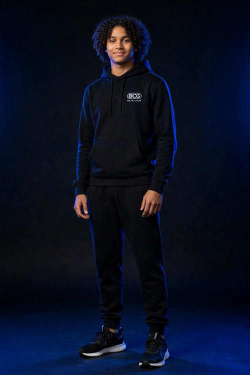 Michael wearing the BCG Hoodie - Black, full body