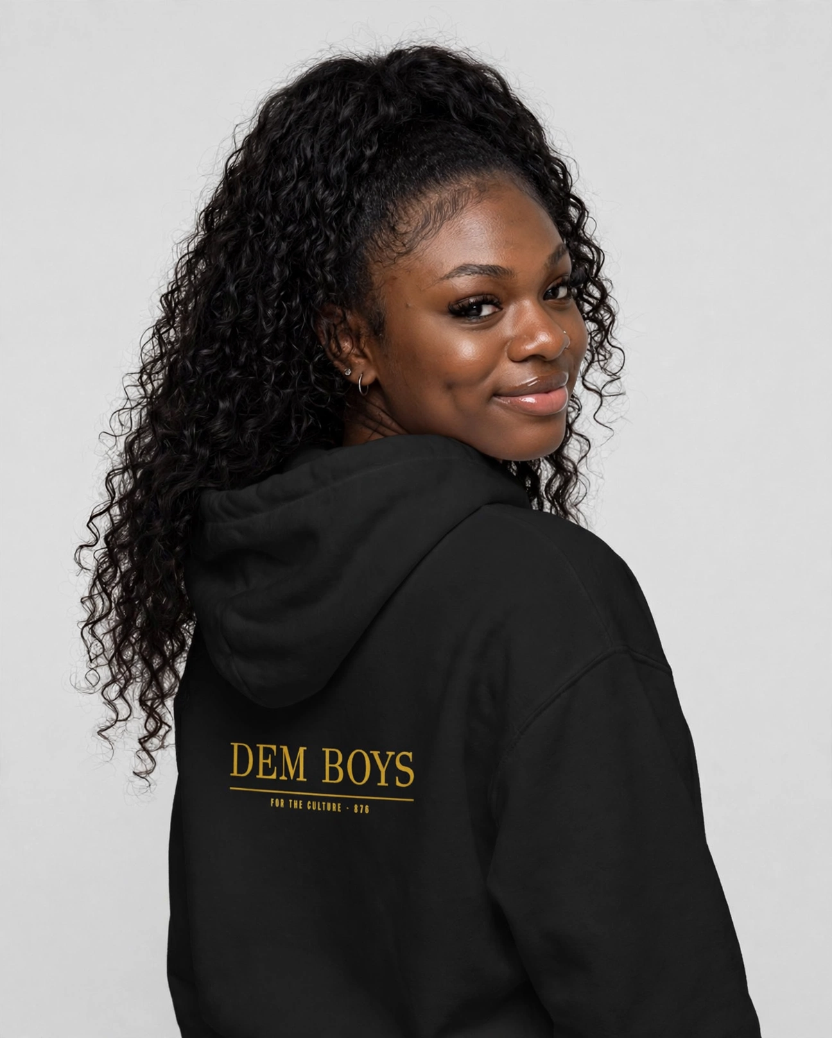 PA wearing the DEM BOYS Hoodie – Didot (Black), back view