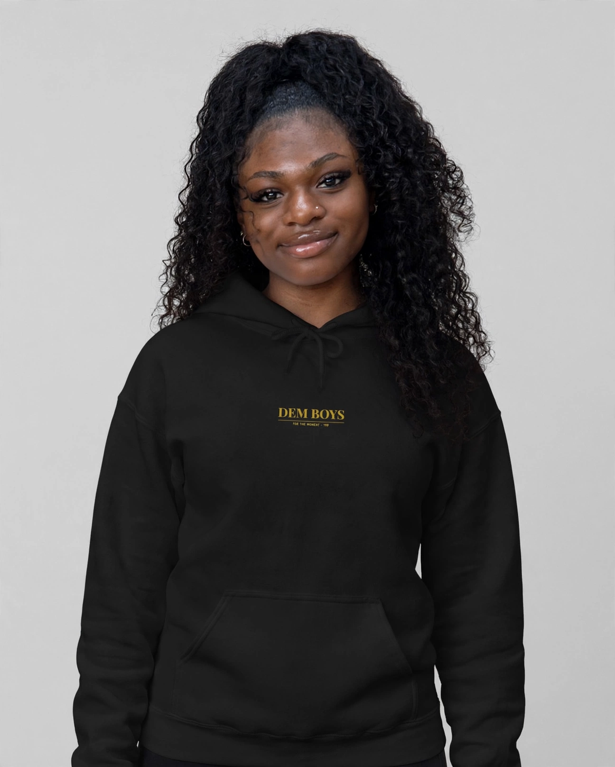 PA wearing the DEM BOYS Hoodie – Playfair (Black), front view