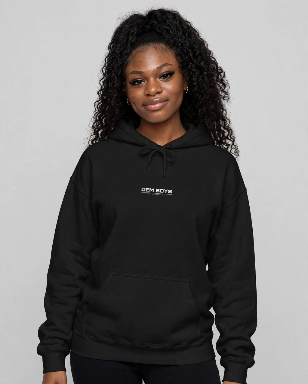 PA wearing the DEM BOYS Hoodie – Orbitron (Black), front view