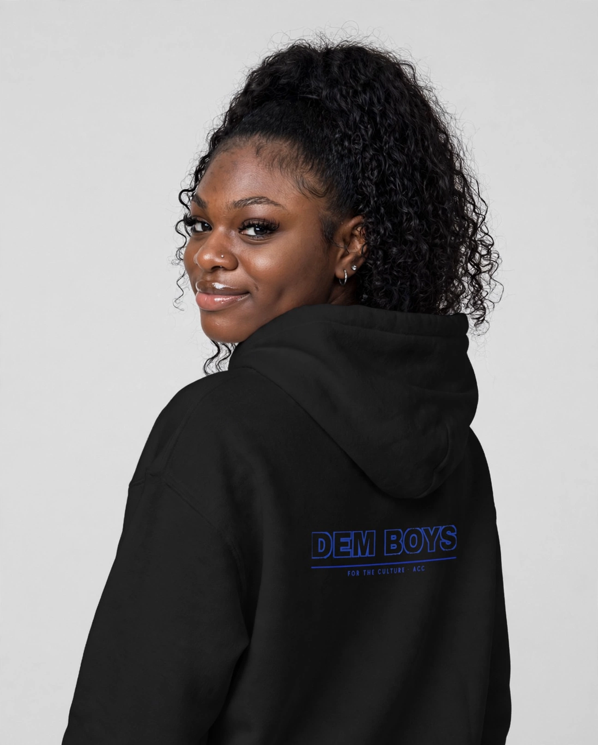 PA wearing the DEM BOYS Hoodie – Varsity (Black), back view