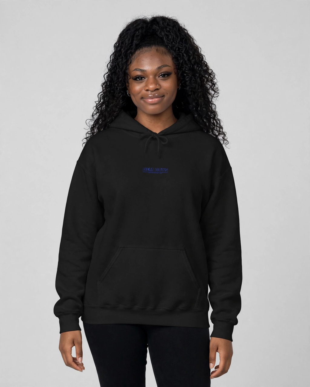 PA wearing the DEM BOYS Hoodie – Varsity (Black), front view
