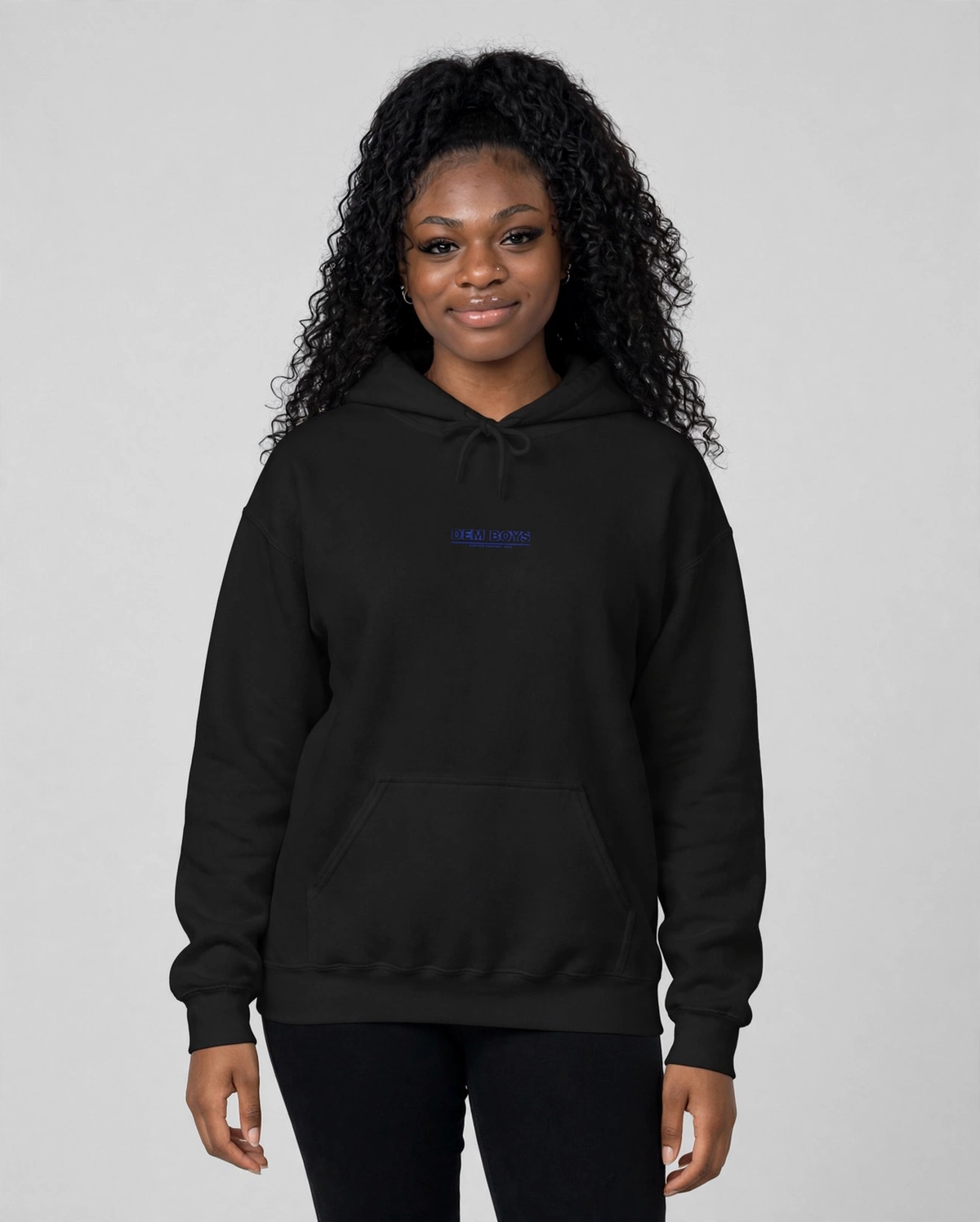 PA wearing the DEM BOYS Hoodie – Varsity (Black), front view