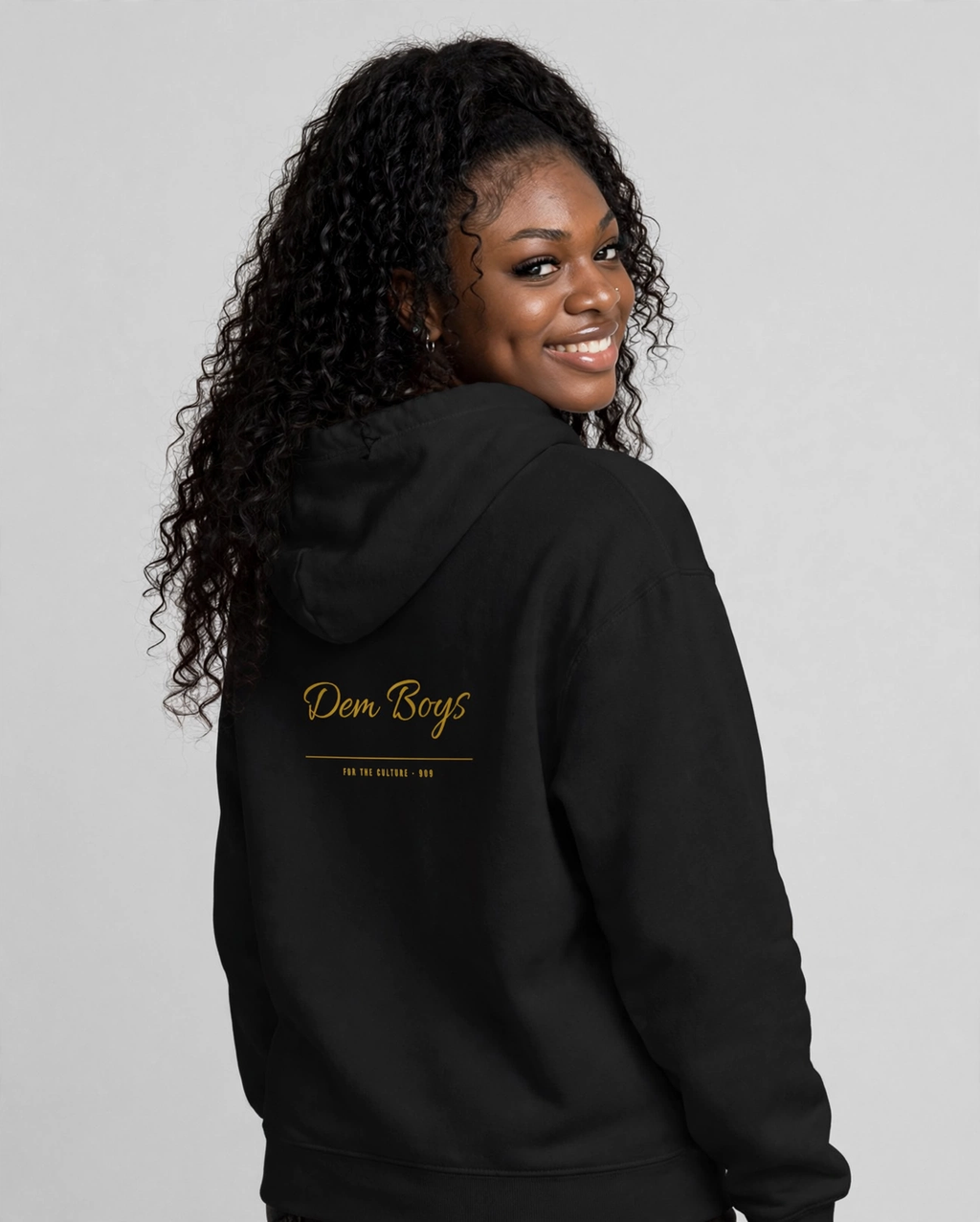 PA wearing the DEM BOYS Hoodie – Allura (Black), back view