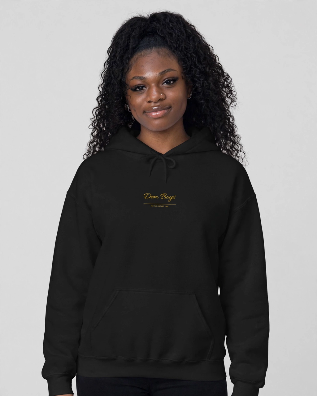 PA wearing the DEM BOYS Hoodie – Allura (Black), front view