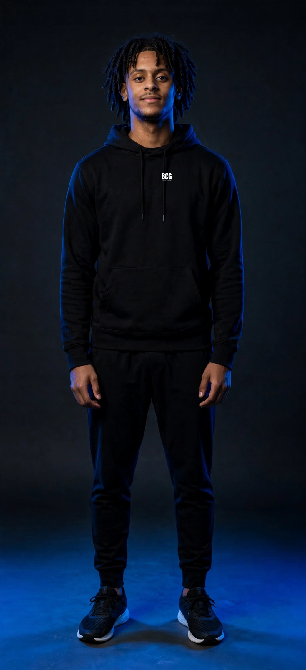 Sefi wearing the DEM BOYS Hoodie – BCG Left Chest (Black)