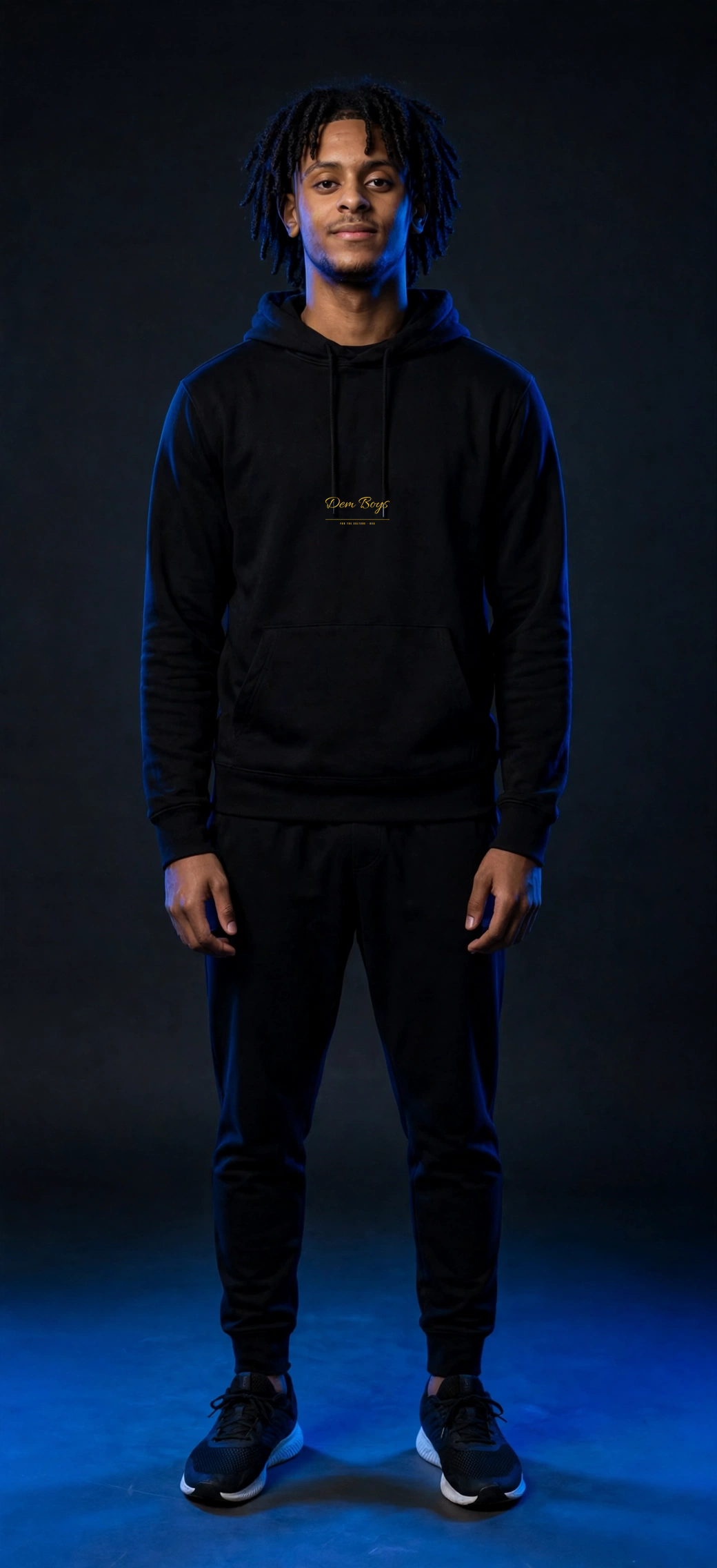 Sefi wearing the DEM BOYS Hoodie – Allura (Black)