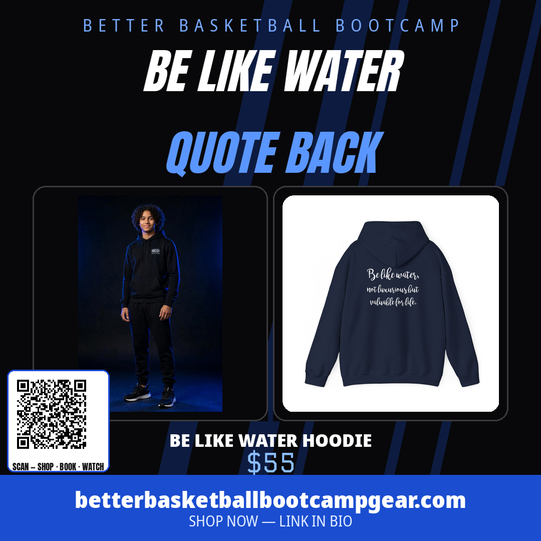 Michael wearing the Be Like Water Hoodie – Navy